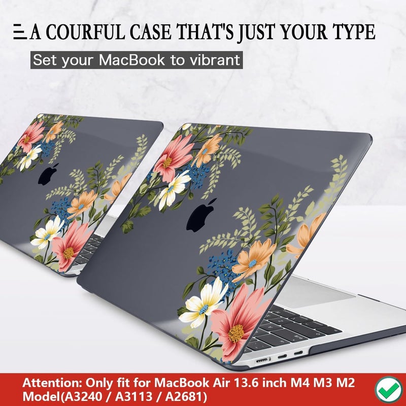 CISSOOK Compatible with MacBook Air 13.6 Inch Case 2025 2024 2023 2022, Plastic Hard Shell Case with Keyboard Cover for MacBook Air 13.6 M2 M3 M4 Chip A2681 A3113 A3240 Model, Retro Flower - Image 3